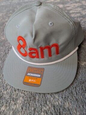 8am Embroidered Rope-Trim Richardson Outdoor Cap in Sage with Orange Logo